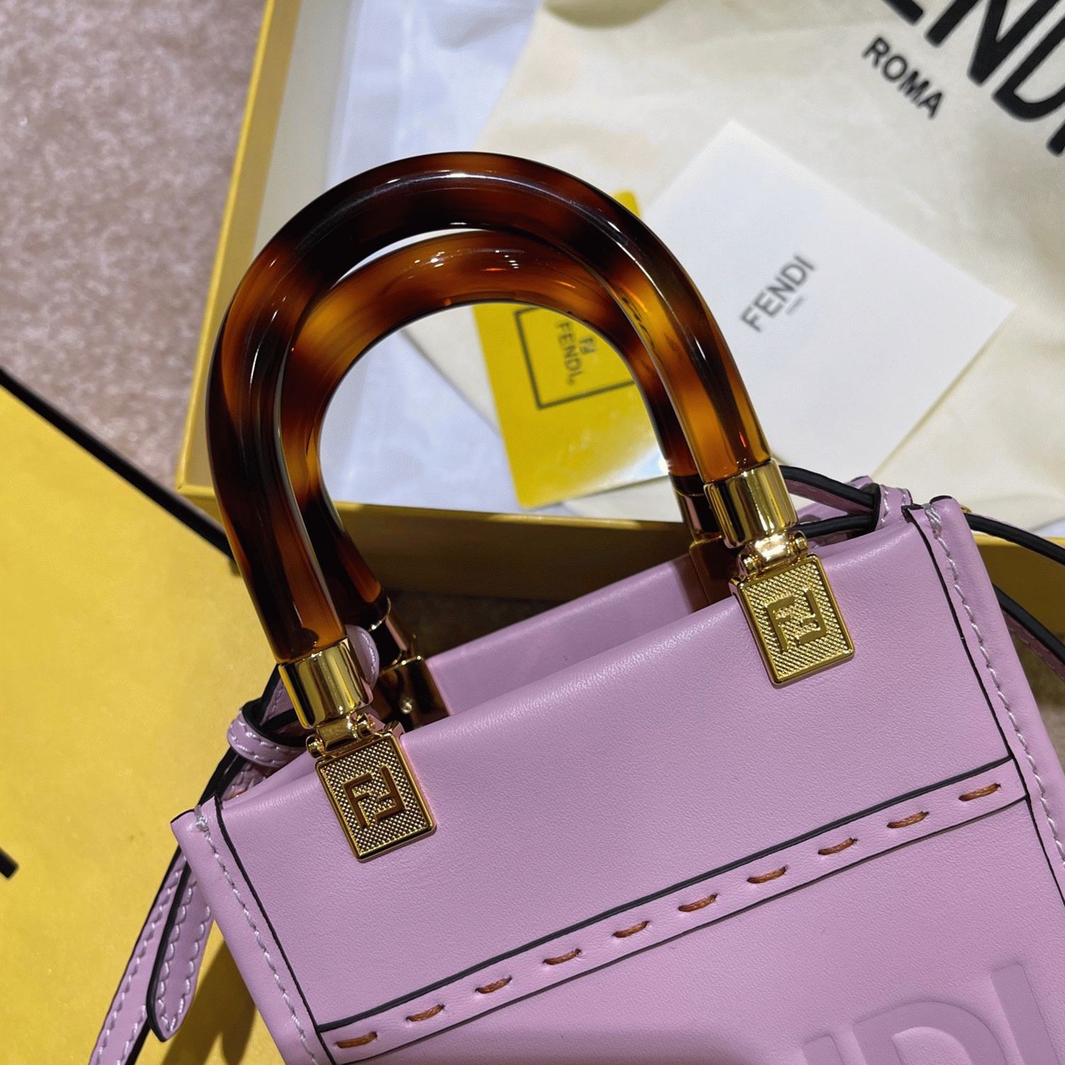 Top Quality Knockoff F**di Mini Sunshine Shopper Bag In Lilas Leather