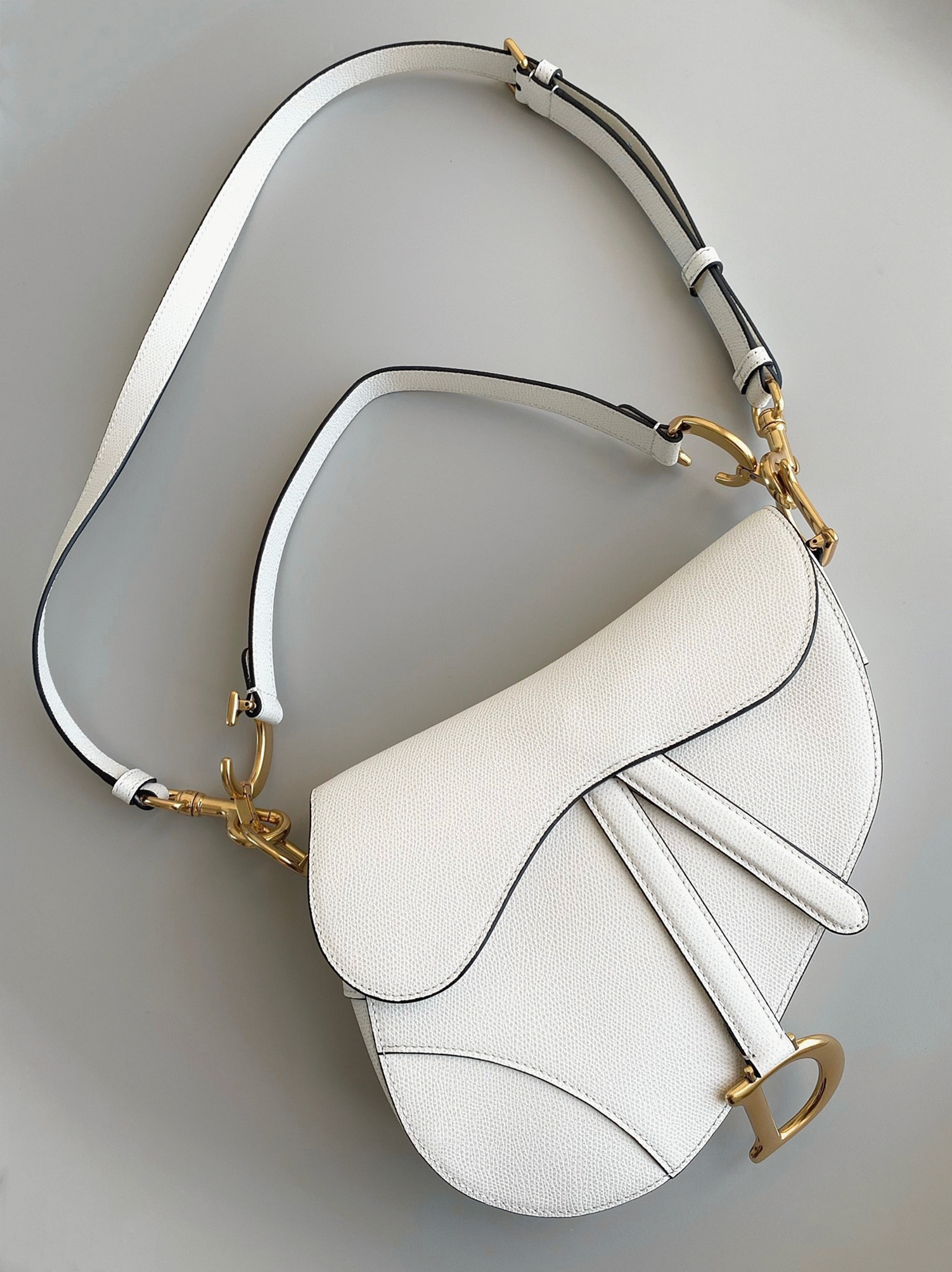 D10r Saddle Bag with Strap Replica in White Grained Calfskin