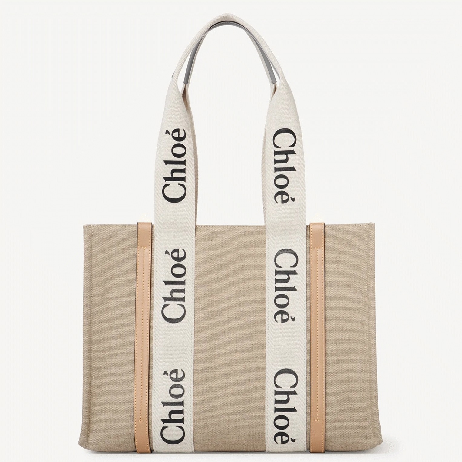 top quality fake Ch10e woody medium tote bag in linen canvas with beige leather