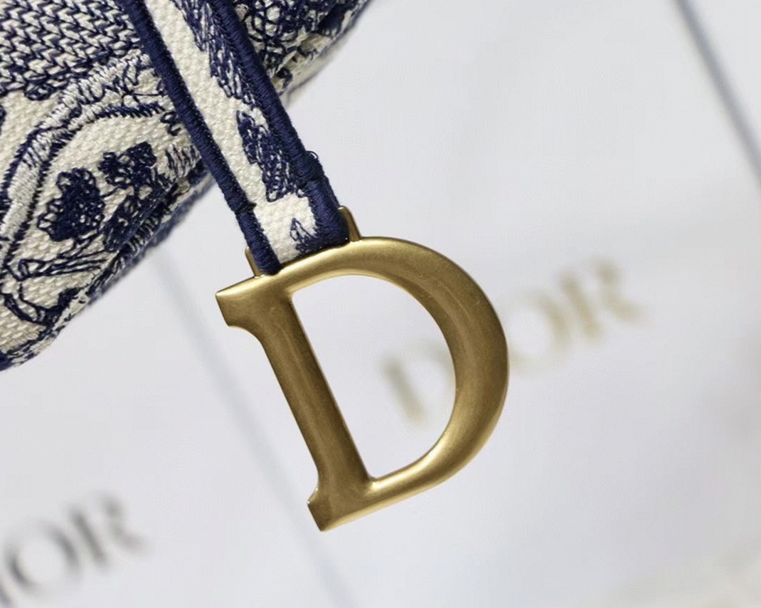D10r Saddle Bag Replica in Blue Toile de Jouy Embroidery