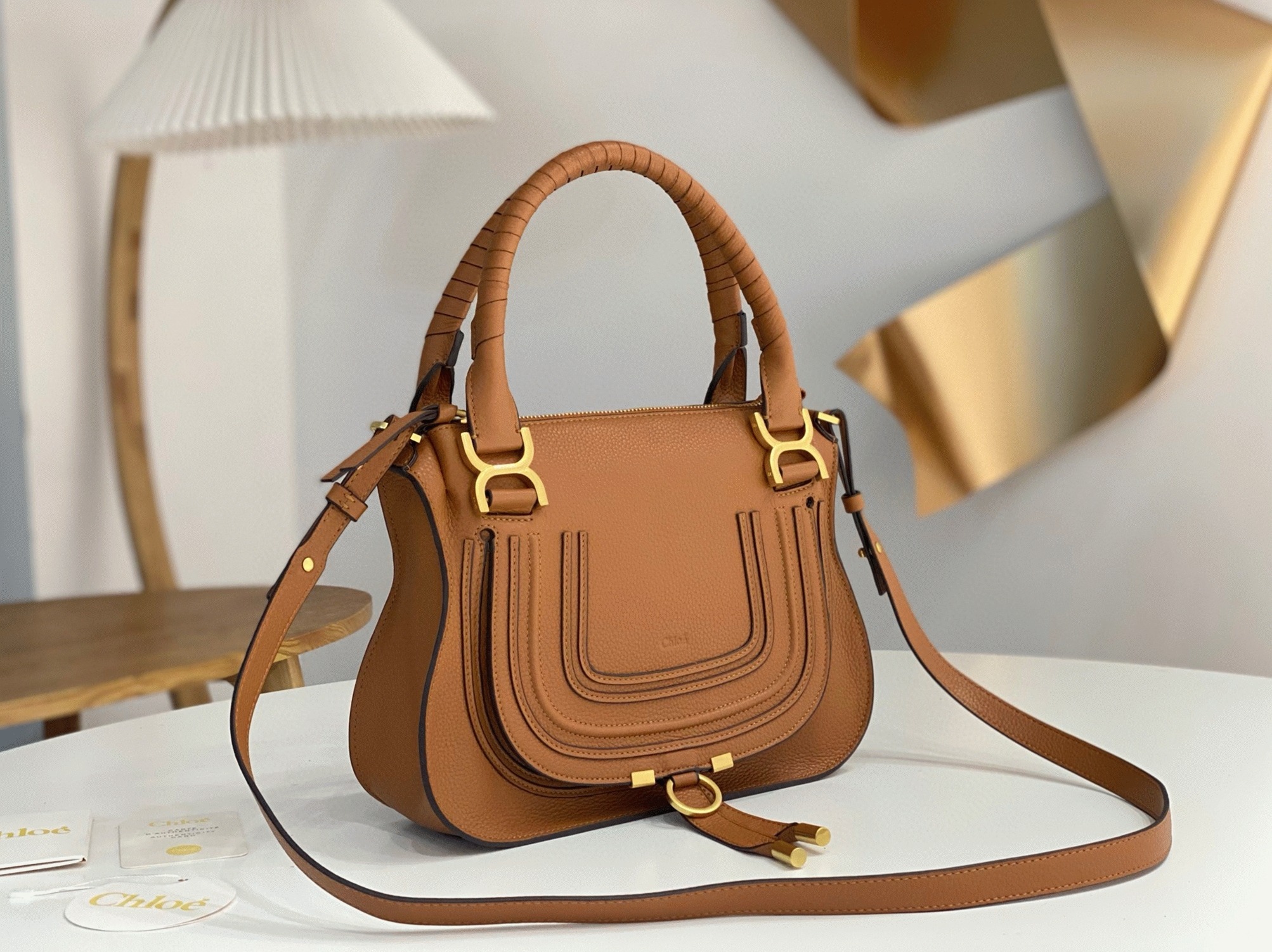 top quality replica Ch10e marcie small double carry bag in blue grained leather