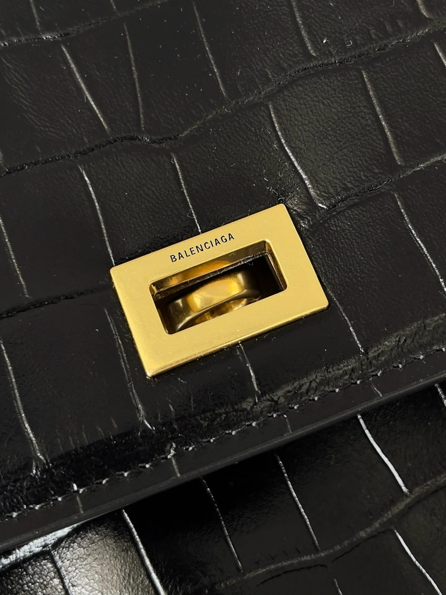 Knockoff Ba1en*iaga Rodeo Large Bag Black Crocodile Embossed Calfskin