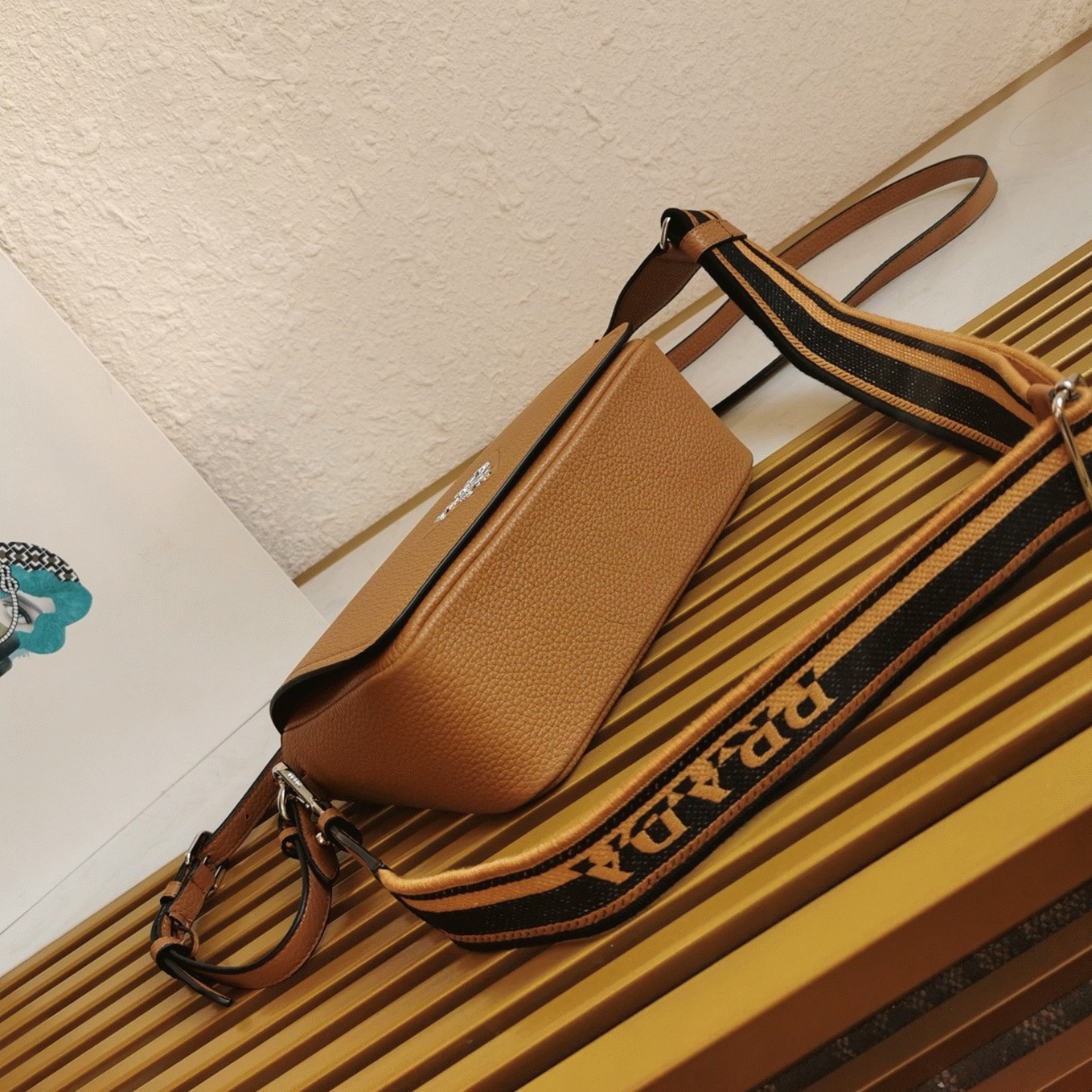 Pra*a Flap Shoulder Bag Fake in Brown