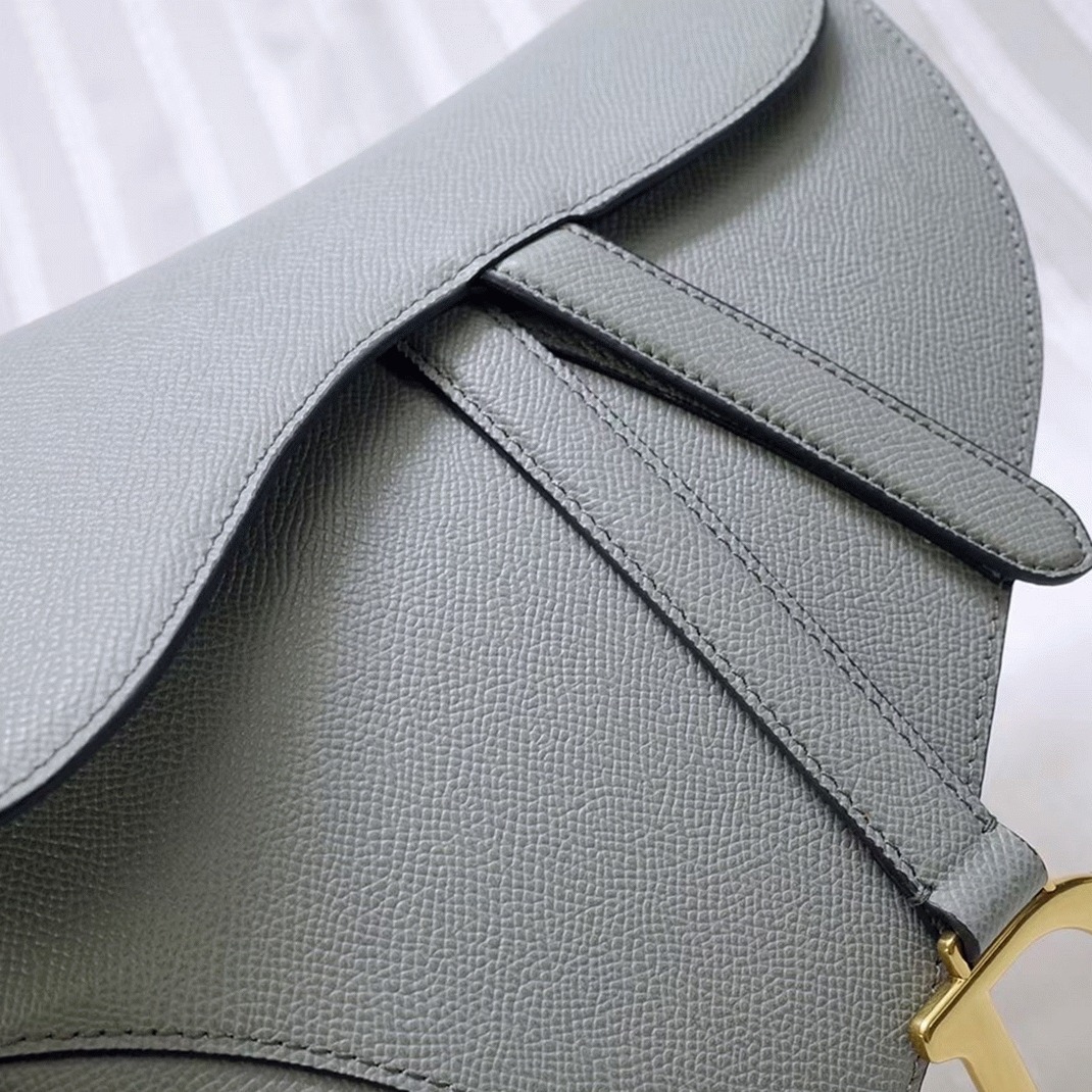 D10r Saddle Bag Fake in Gray Grained Calfskin