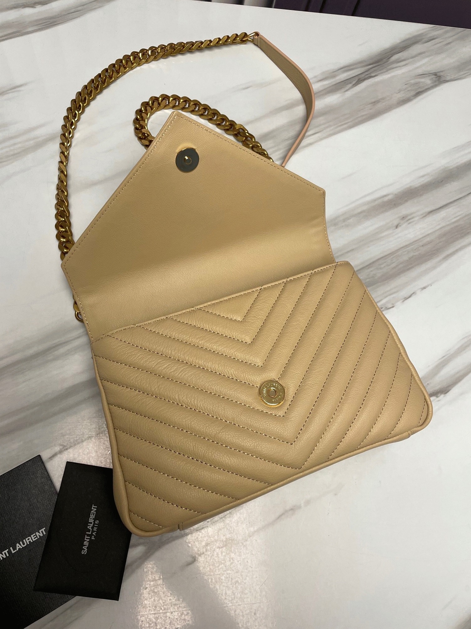 Fake Sa1nt Lau*nt College Medium Chain Bag Beige