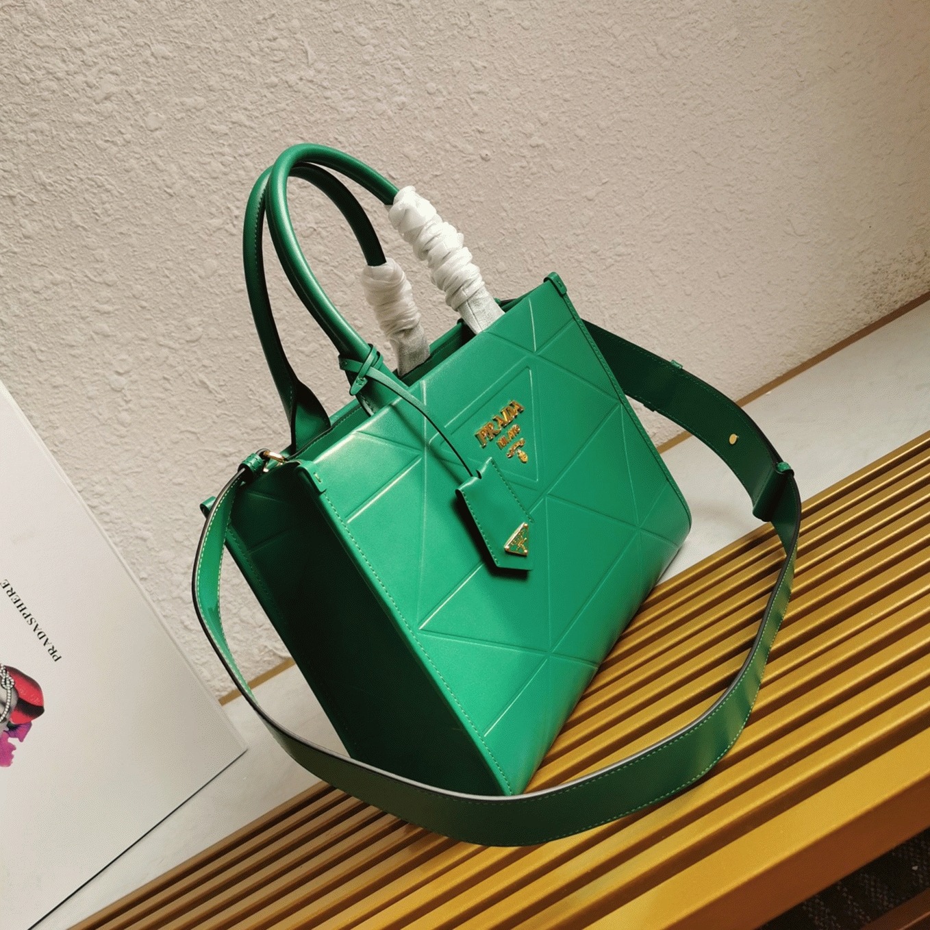 Pra*a Symbole Small Bag Knockoff with Topstitching in Green