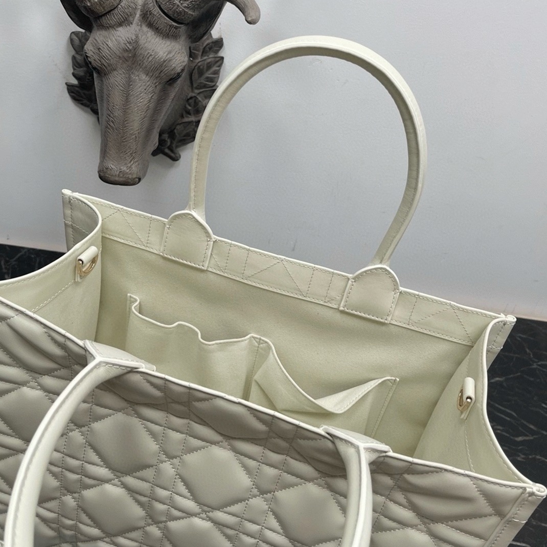 D10r Medium Book Tote Bag Knockoff with Strap in White