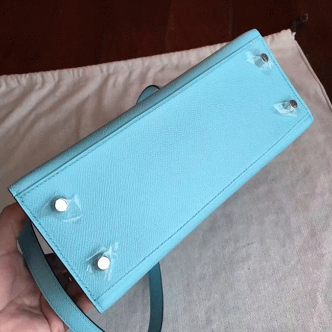 Blue Atoll Epsom Fake H**me5 Kelly 25cm Sellier Elegant Handbag