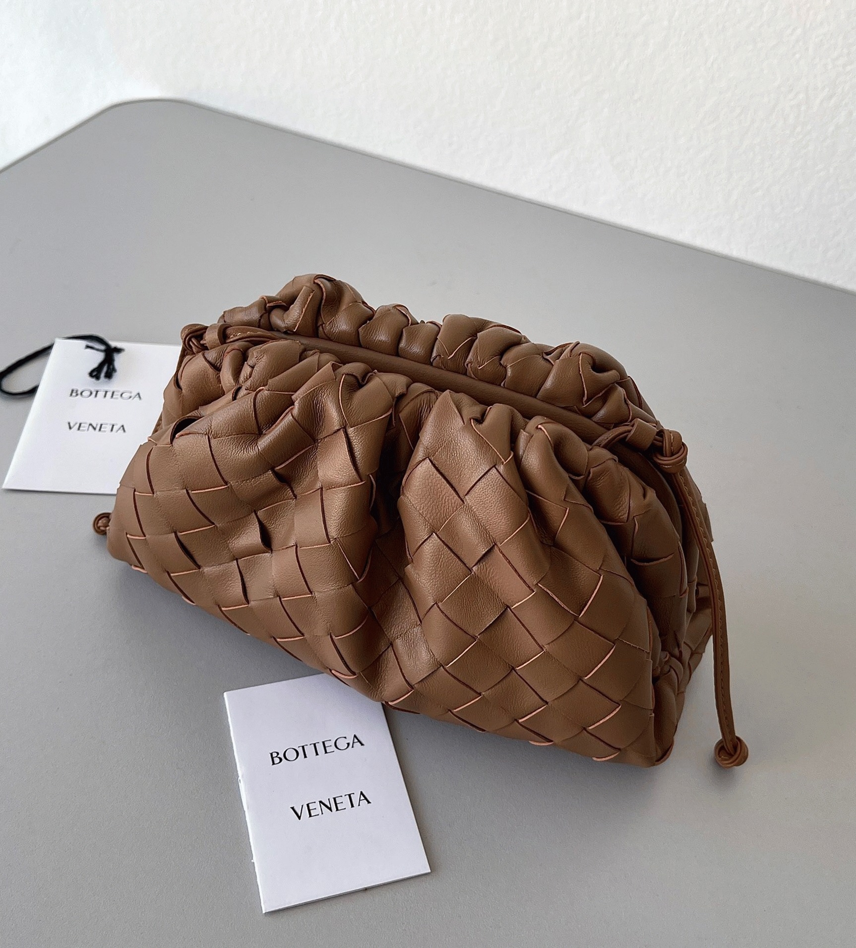 Replica B0tt*ga Ven*ta Mini Pouch with Strap Caramel