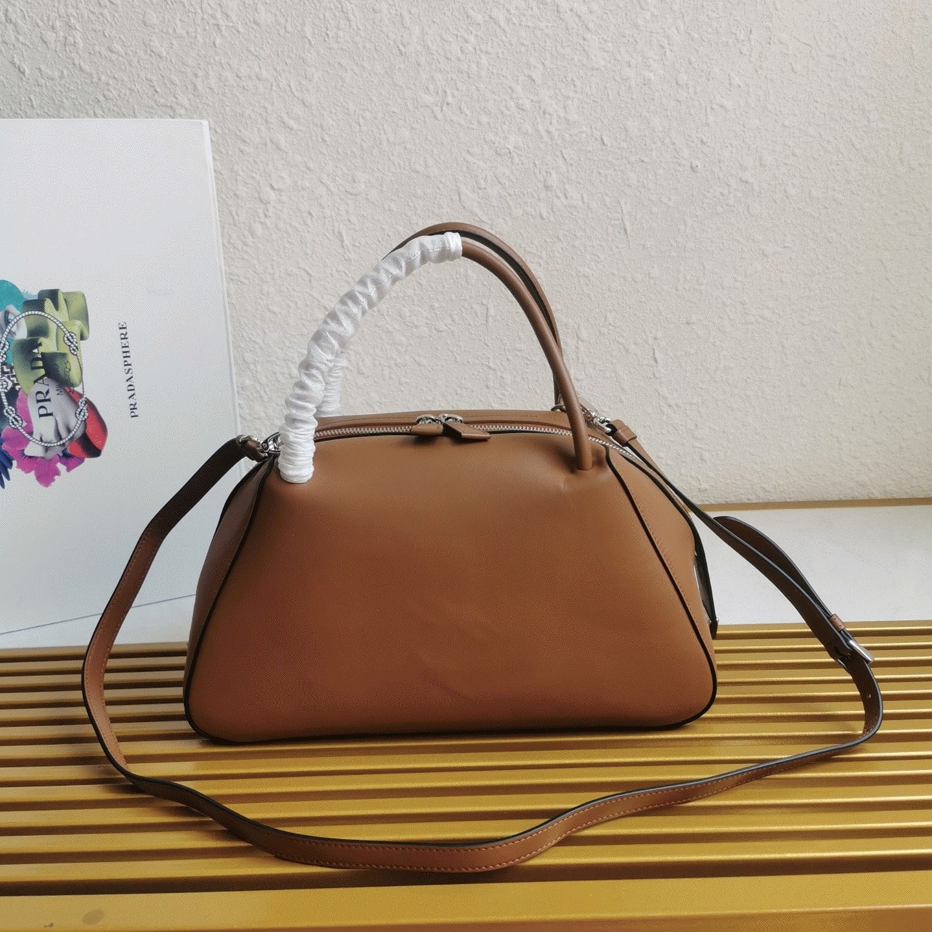 Pra*a S*pernova Medium Top Handle Bag Replica in Brown