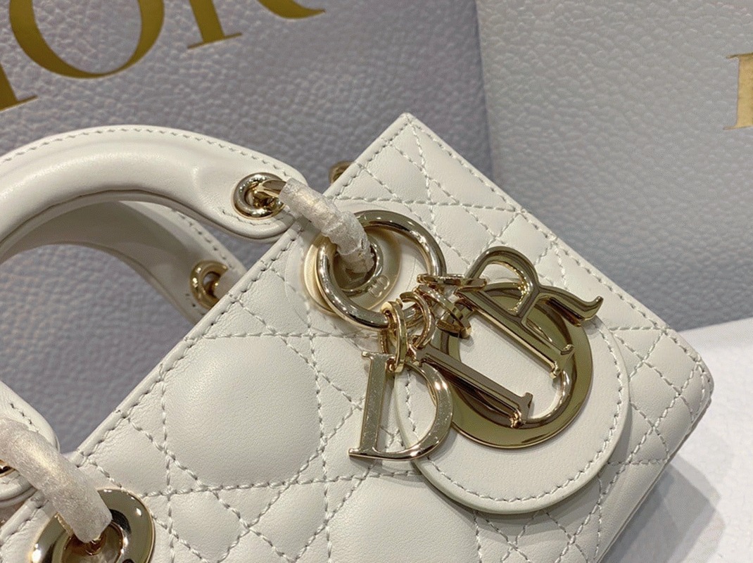 D10r Lady D-Joy Micro Bag Knockoff in White Cannage Lambskin