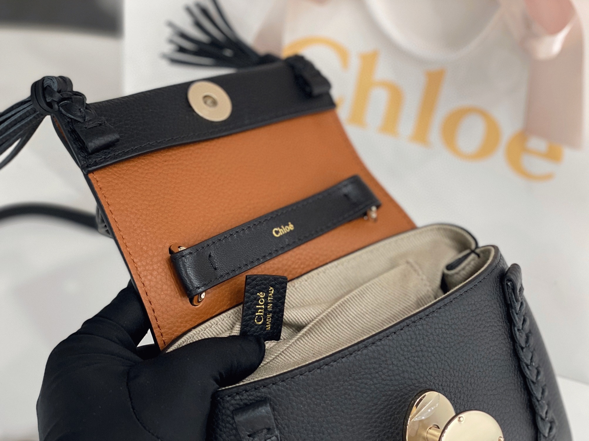 top quality fake Ch10e penelope mini shoulder bag in black grained calfskin