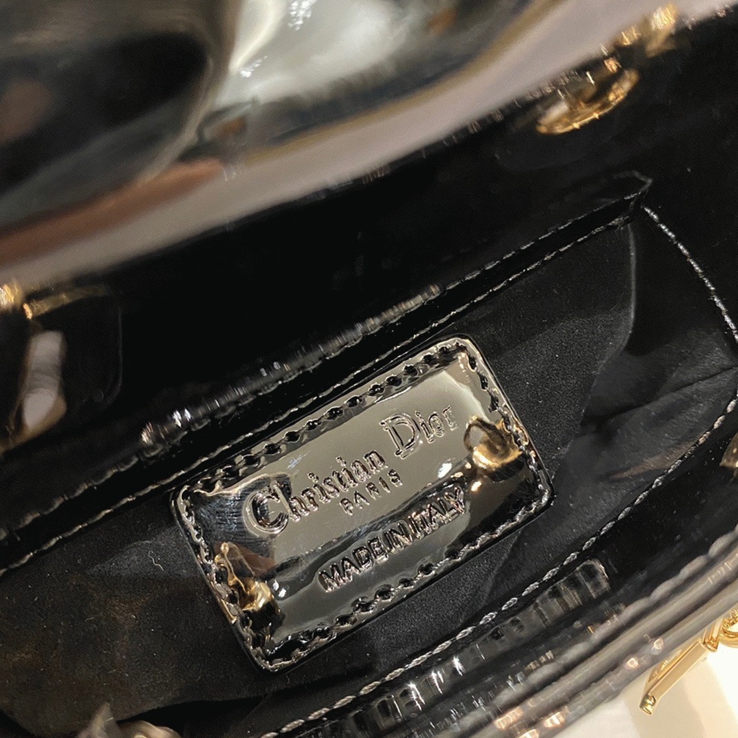 D10r Lady D10r Micro Bag Replica in Black Patent Cannage Calfskin
