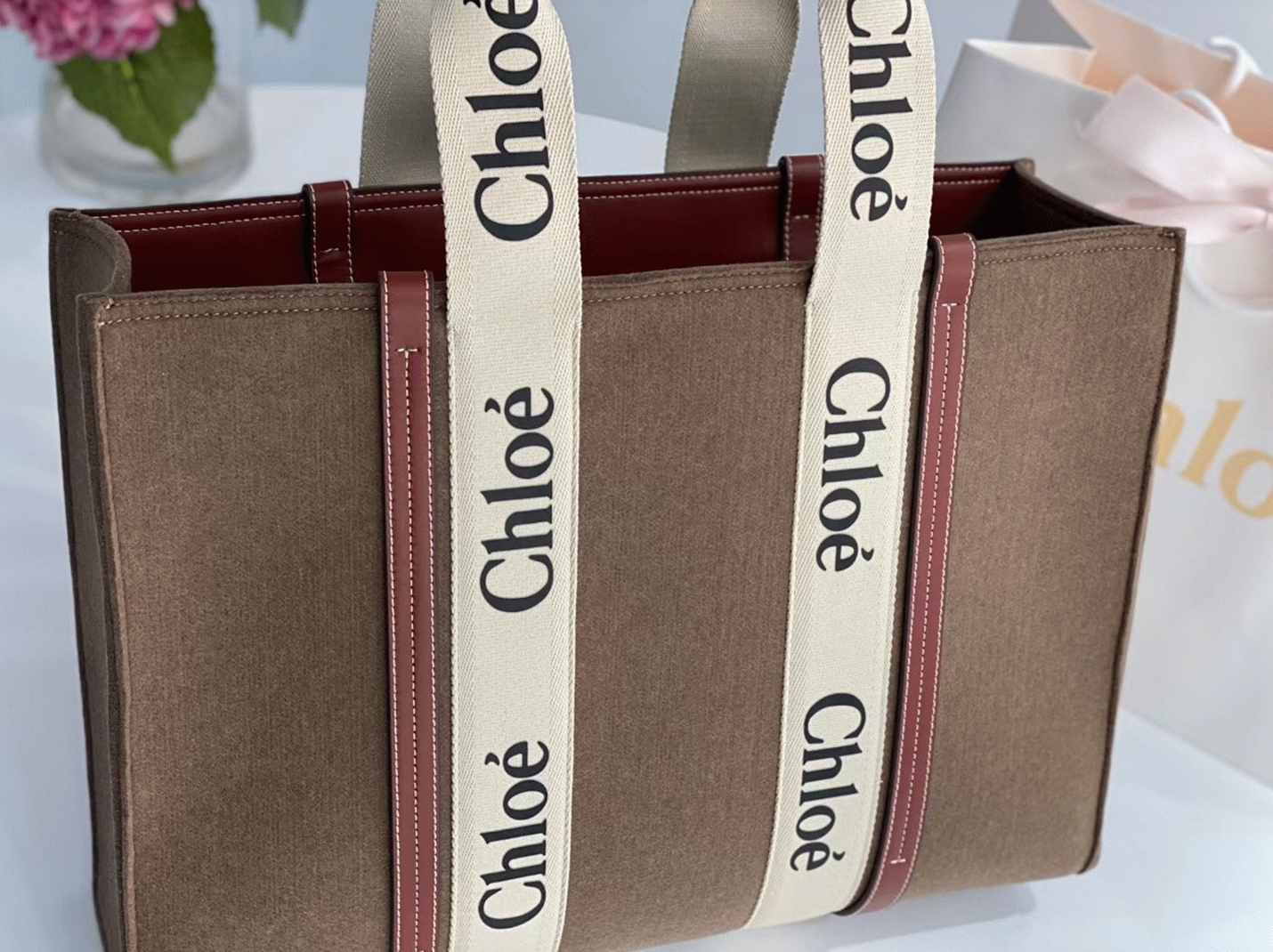 top quality replica Ch10e large woody tote bag in brown felt
