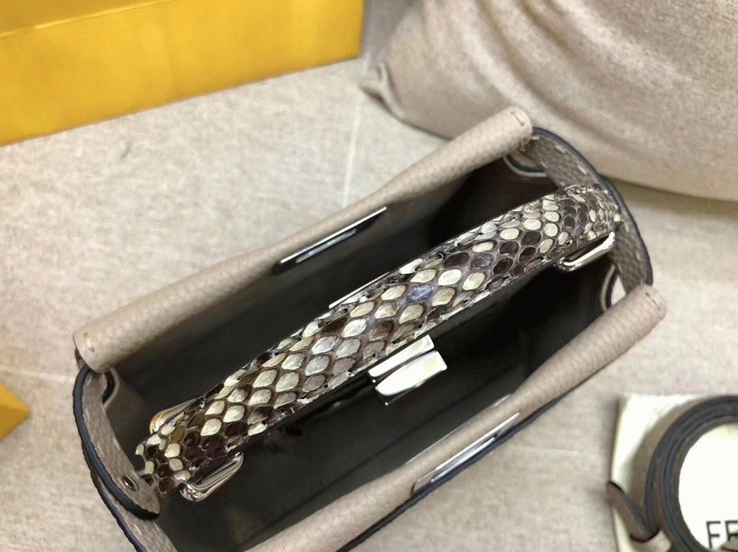 Top Quality Knockoff F**di Peekaboo Mini Selleria Grey Bag with Python Leather Handle