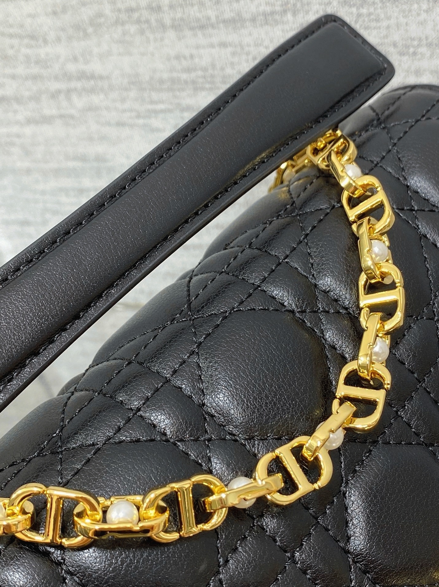 D10r Small Jolie Top Handle Bag Fake in Black Cannage Calfskin