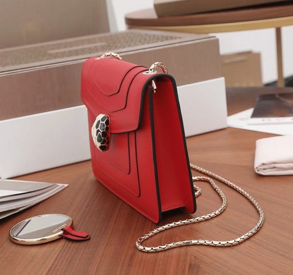 Fake Bv1g*ai Serpenti Forever Small Crossbody Bag Red Leather