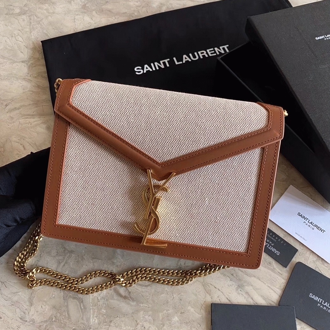 Fake Sa1nt Lau*nt Cassandra Medium Chain Bag Beige Canvas