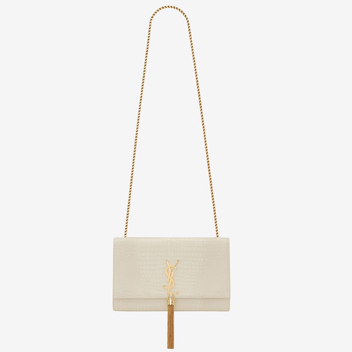 Replica Sa1nt Lau*nt Kate Medium Tassel Bag White Crocodile-embossed Leather
