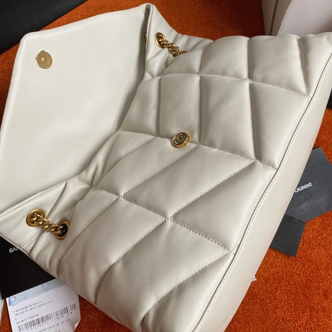 Sa1nt Lau*nt Puffer Medium Chain Bag White Lambskin