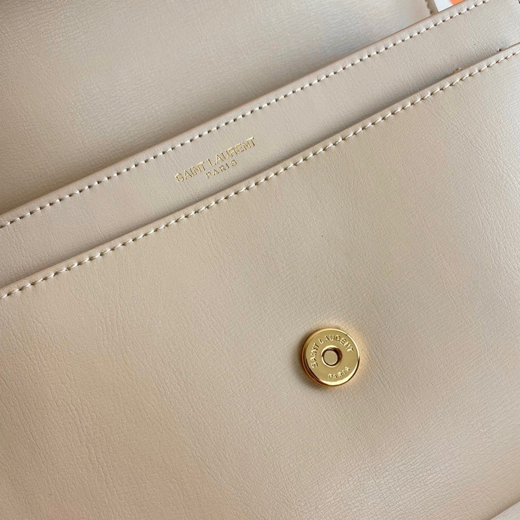 Fake Sa1nt Lau*nt Sunset Medium Chain Bag Beige Calfskin